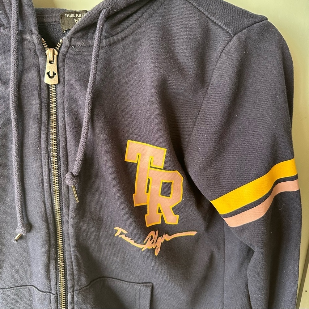 True Religion Varsity Hoodie in Navy and Gold - Picture 4 of 6